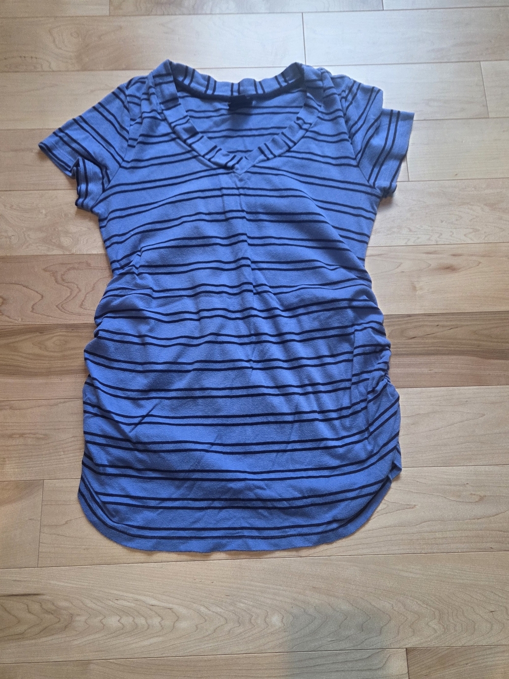Motherhood Blue Striped V-Neck Short Sleeve Maternity Top